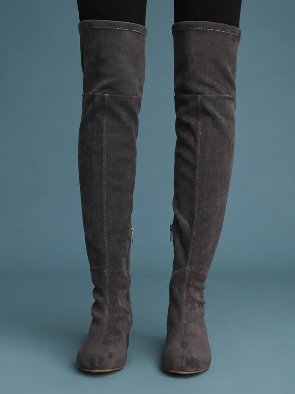 Anthropologie Suede Leather Over-the-Knee Tall Riding Boots Womens 7.5 Gray